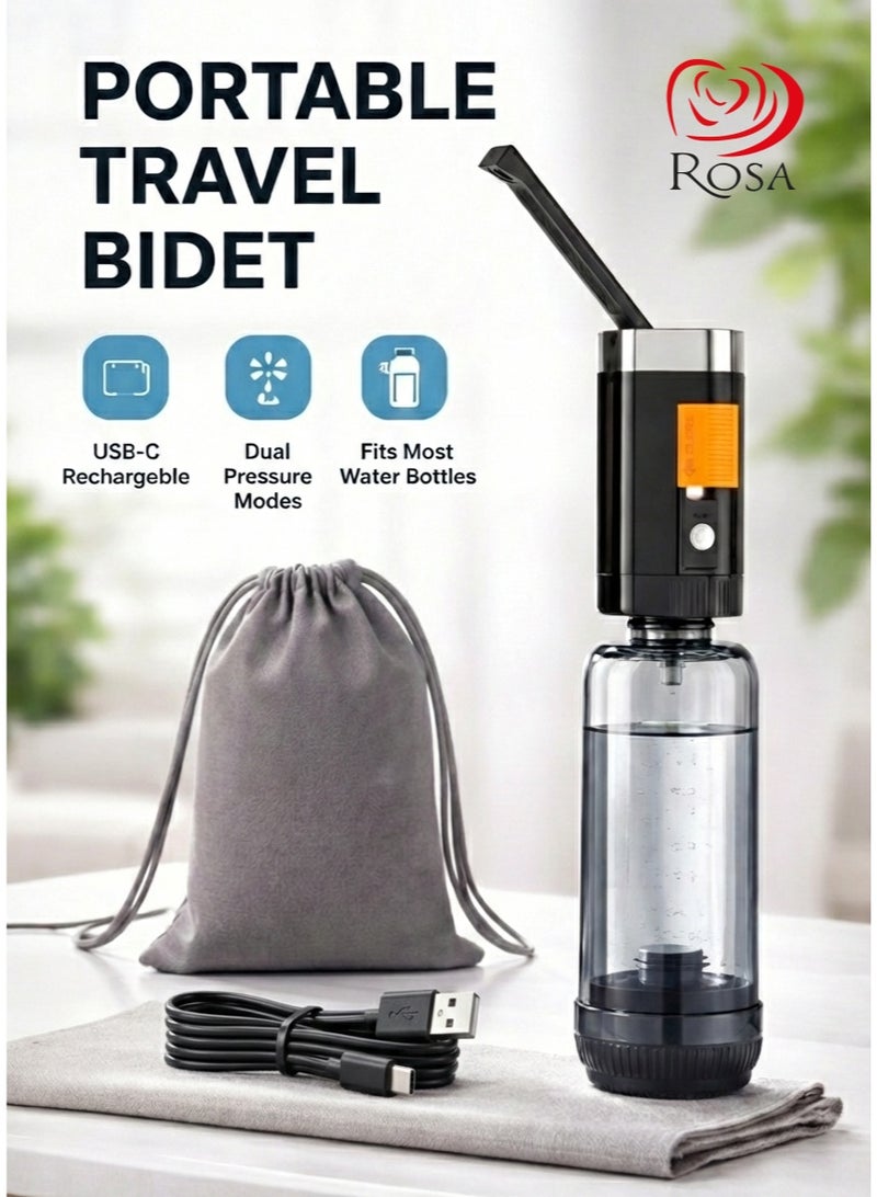 Rosa Portable Travel Bidet | USB-C Rechargeable Personal Hygiene Sprayer | Dual Pressure Modes | Fits Most Water Bottles | With Adapter & Carry Pouch - Image 1